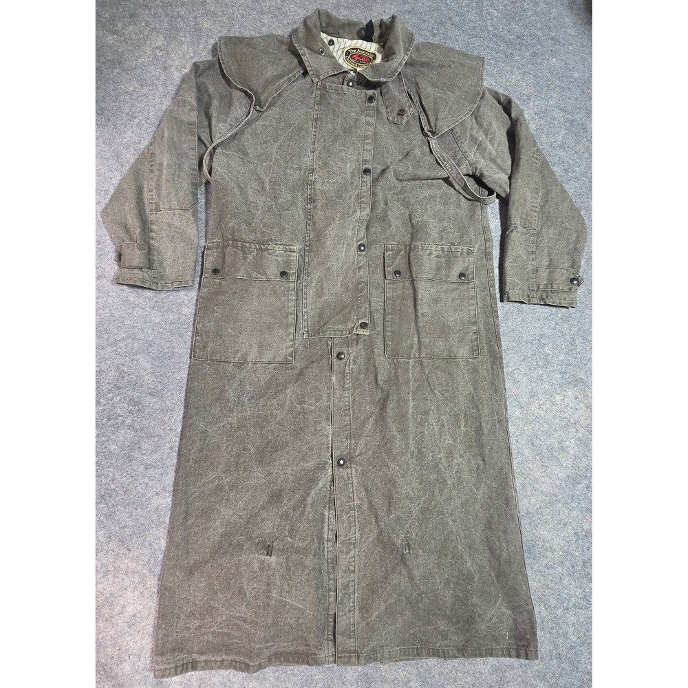 Australian Outback Collection Duster Coat Gray Canvas Cape Jacket Mens Medium
